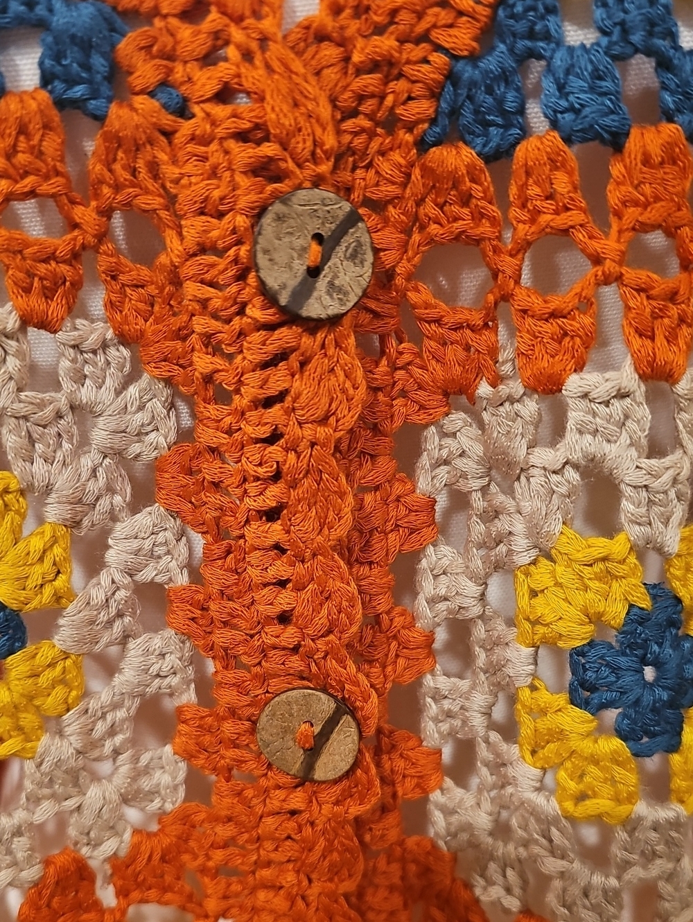 Umgee Orange Crochet Fringe Vest with Multicolor Squares L NWT - Picture 5 of 11